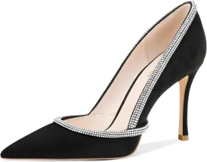 MSONLYDN Women's High Heels Pointed Toe Stiletto Heeled Rhinestone Satin Prom Dress Wedding Bridal Party Pumps