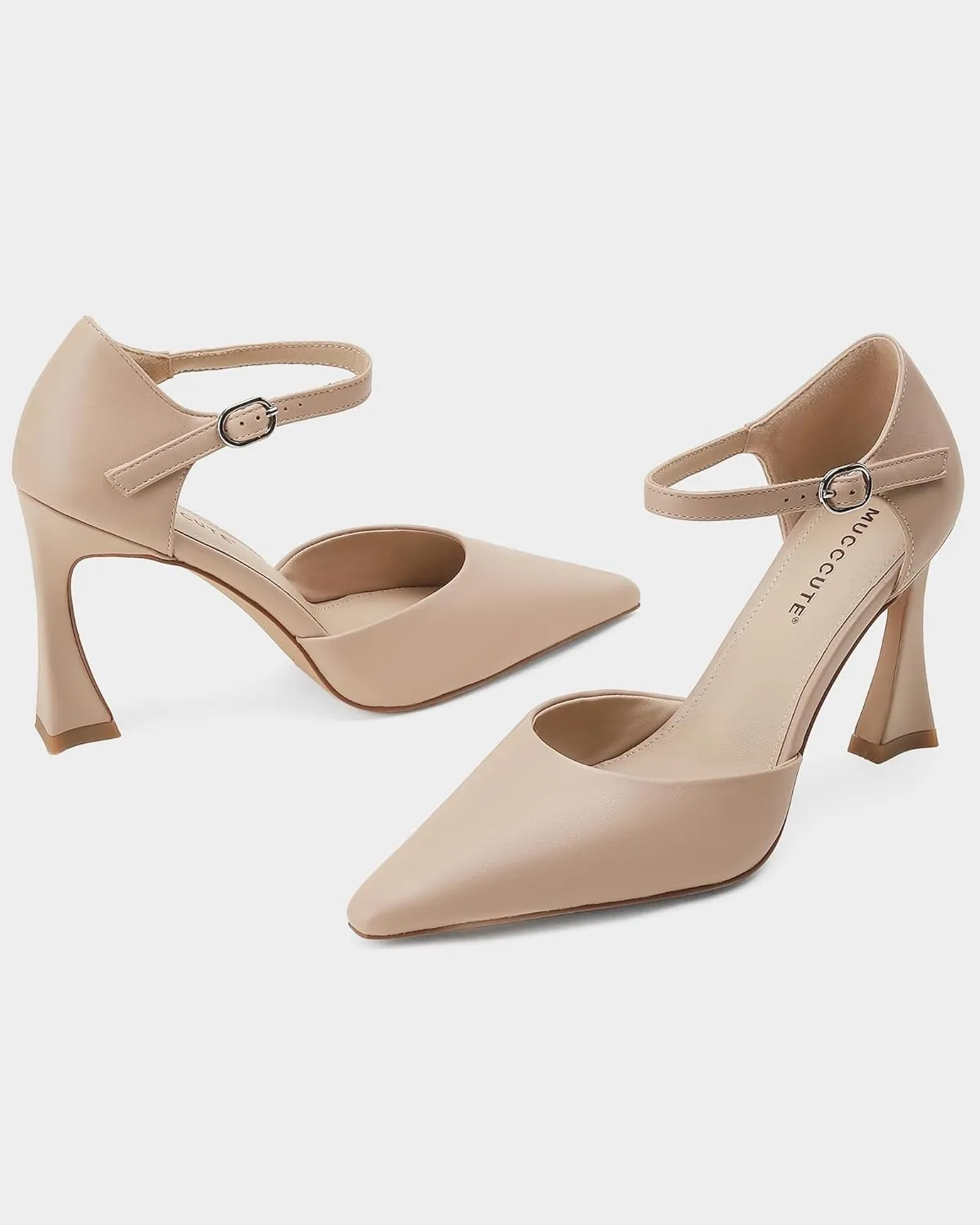 MUCCCUTE Closed Toe Heels for Women Pumps Stiletto High Pointed Toe Heels Sexy Ankle Strap Wedding Dress Shoes