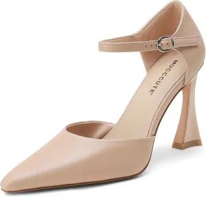 MUCCCUTE Closed Toe Heels for Women Pumps Stiletto High Pointed Toe Heels Sexy Ankle Strap Wedding Dress Shoes
