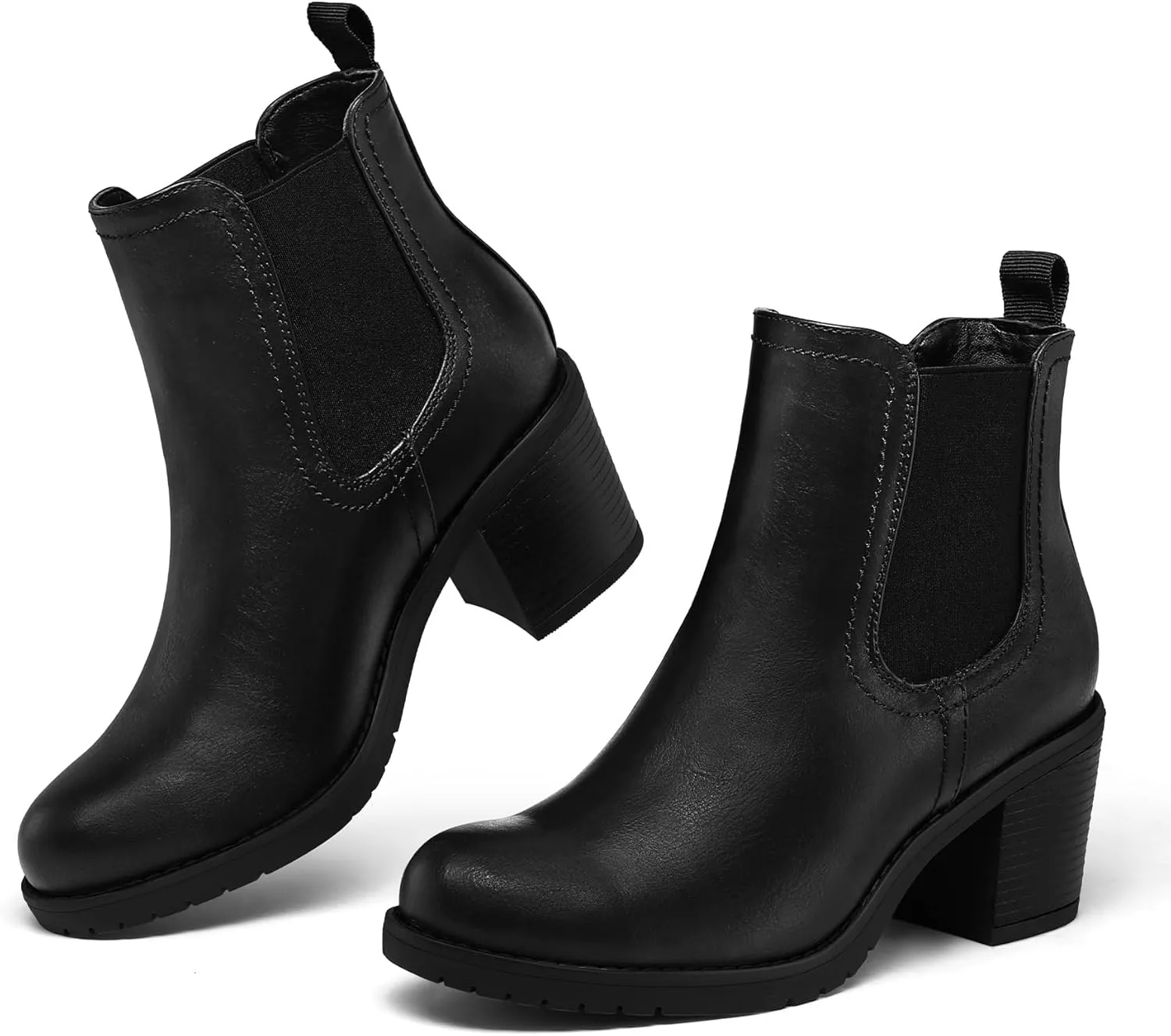 mysoft Women's Ankle Chelsea Boots Slip On Low Chunky Stacked Heel Booties