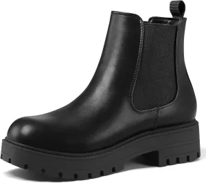 mysoft Women's Chelsea boots Low Heel Slip On Lug Sole Elastic Ankle Booties