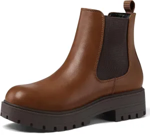 mysoft Women's Chelsea boots Low Heel Slip On Lug Sole Elastic Ankle Booties