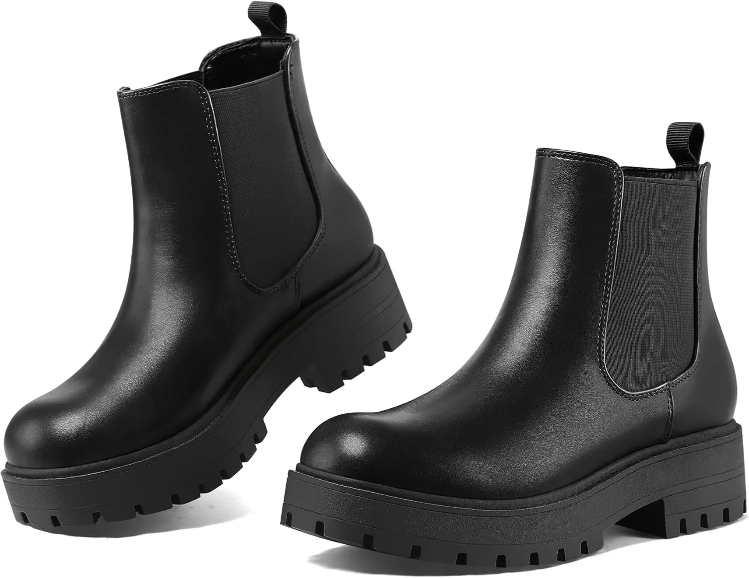 mysoft Women's Chelsea boots Low Heel Slip On Lug Sole Elastic Ankle Booties