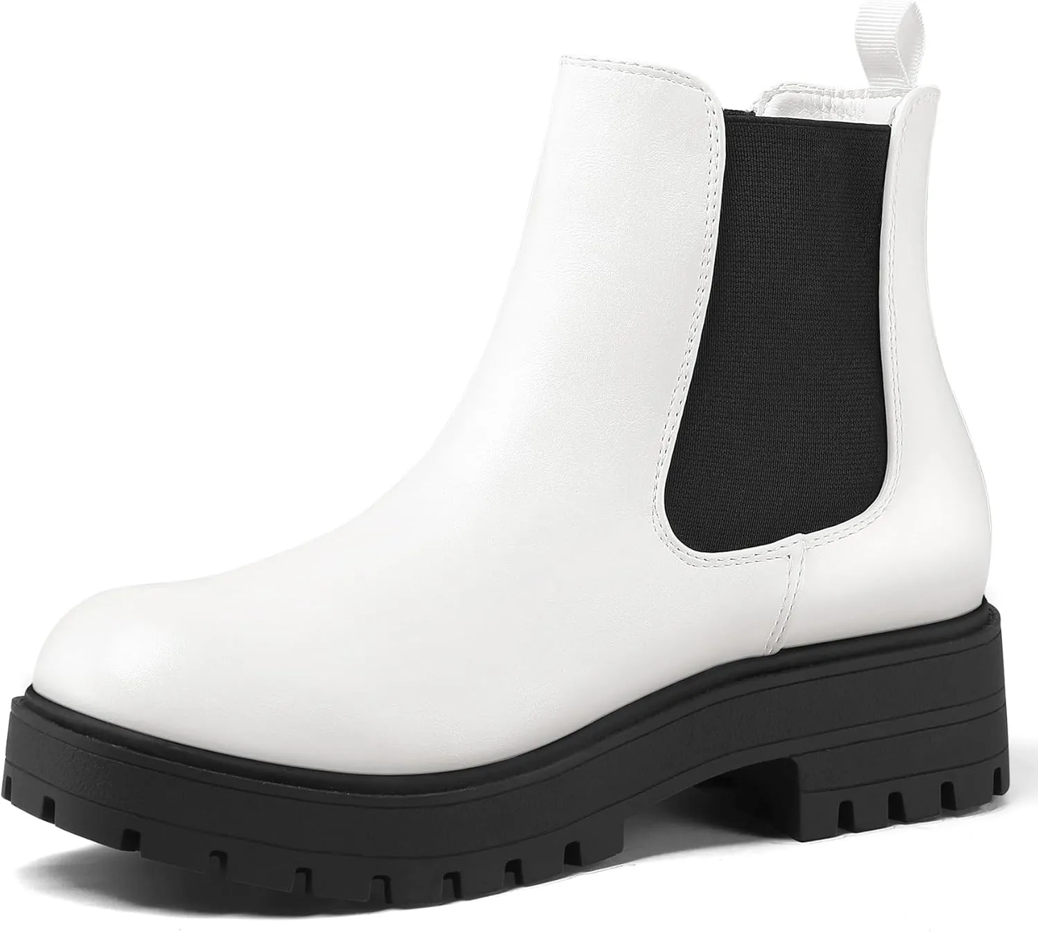 mysoft Women's Chelsea boots Low Heel Slip On Lug Sole Elastic Ankle Booties