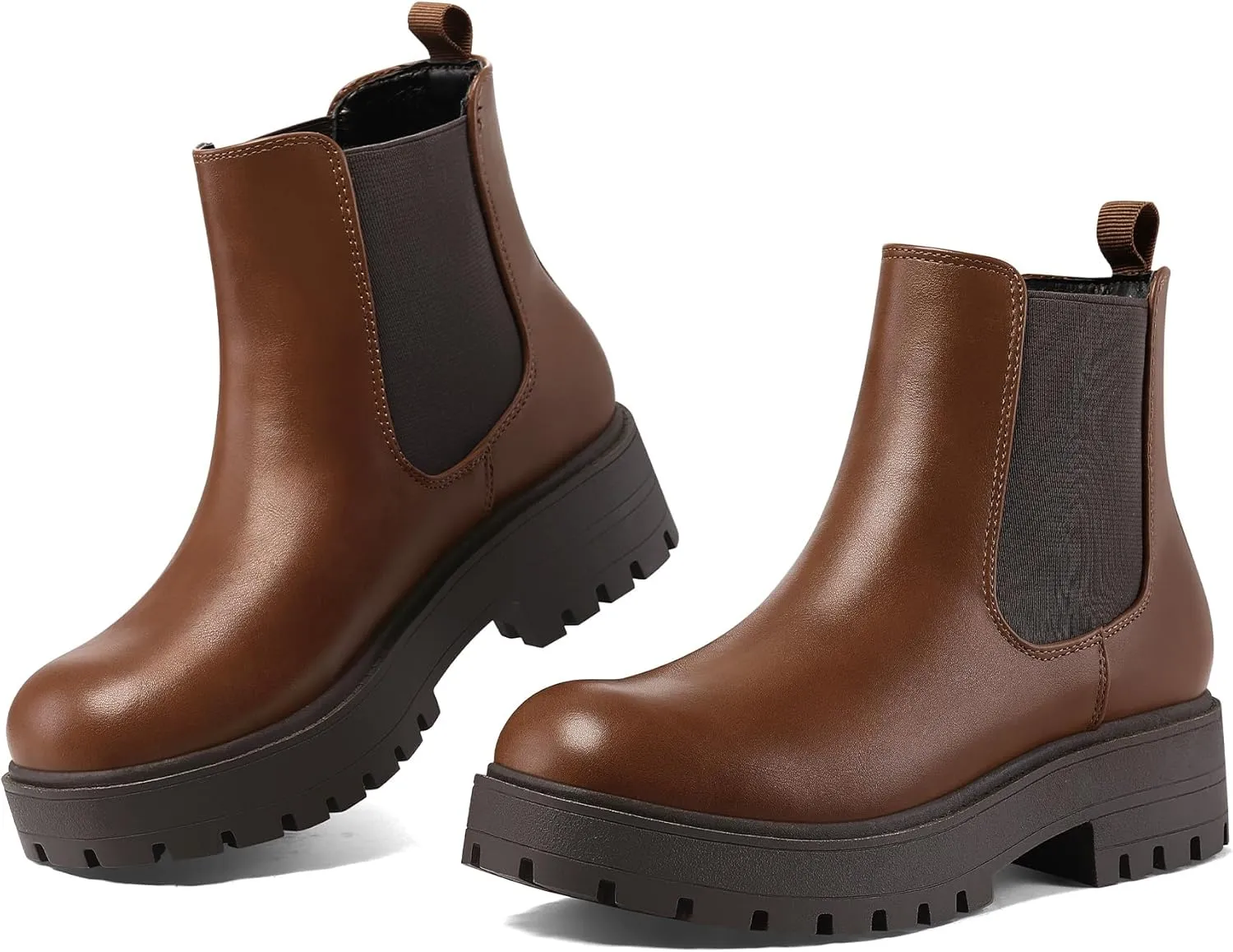 mysoft Women's Chelsea boots Low Heel Slip On Lug Sole Elastic Ankle Booties