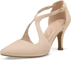 mysoft Women's Dress Shoes Closed Toe 3 Inch Heels Cross Strap Stiletto Pumps Wedding Prom Party Evening Formal Shoes