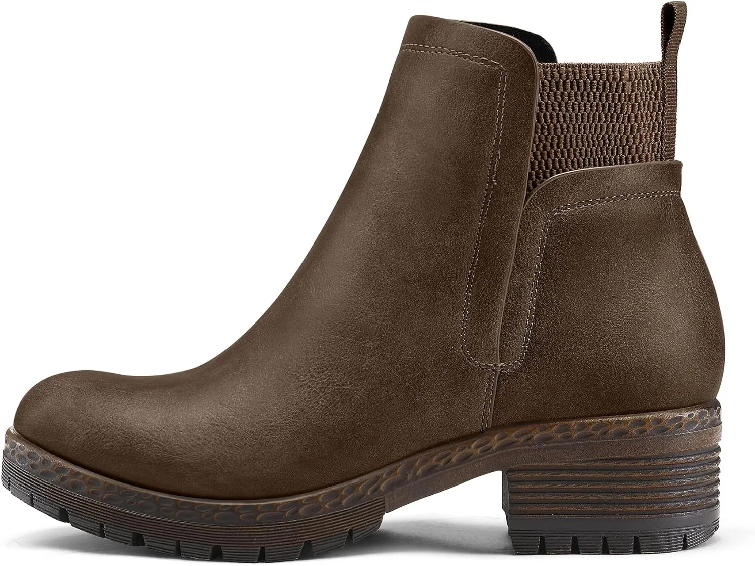 mysoft Women's Elastic Gore Lug Sole Chelsea Boots Slip On Platform Chunky Heel Ankle Booties