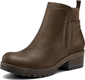 mysoft Women's Elastic Gore Lug Sole Chelsea Boots Slip On Platform Chunky Heel Ankle Booties