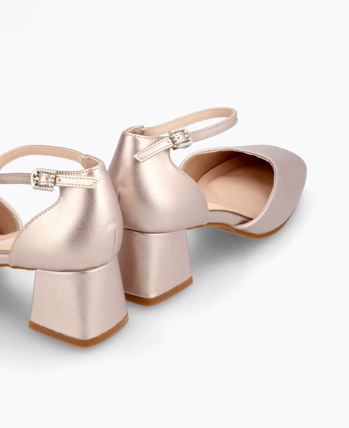 Natalia Block Heel Pumps - Rose Gold
