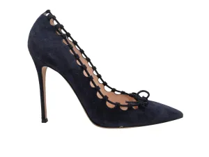 Navy Gianvito Rossi Suede Pointed-Toe Bow Pumps Size 42