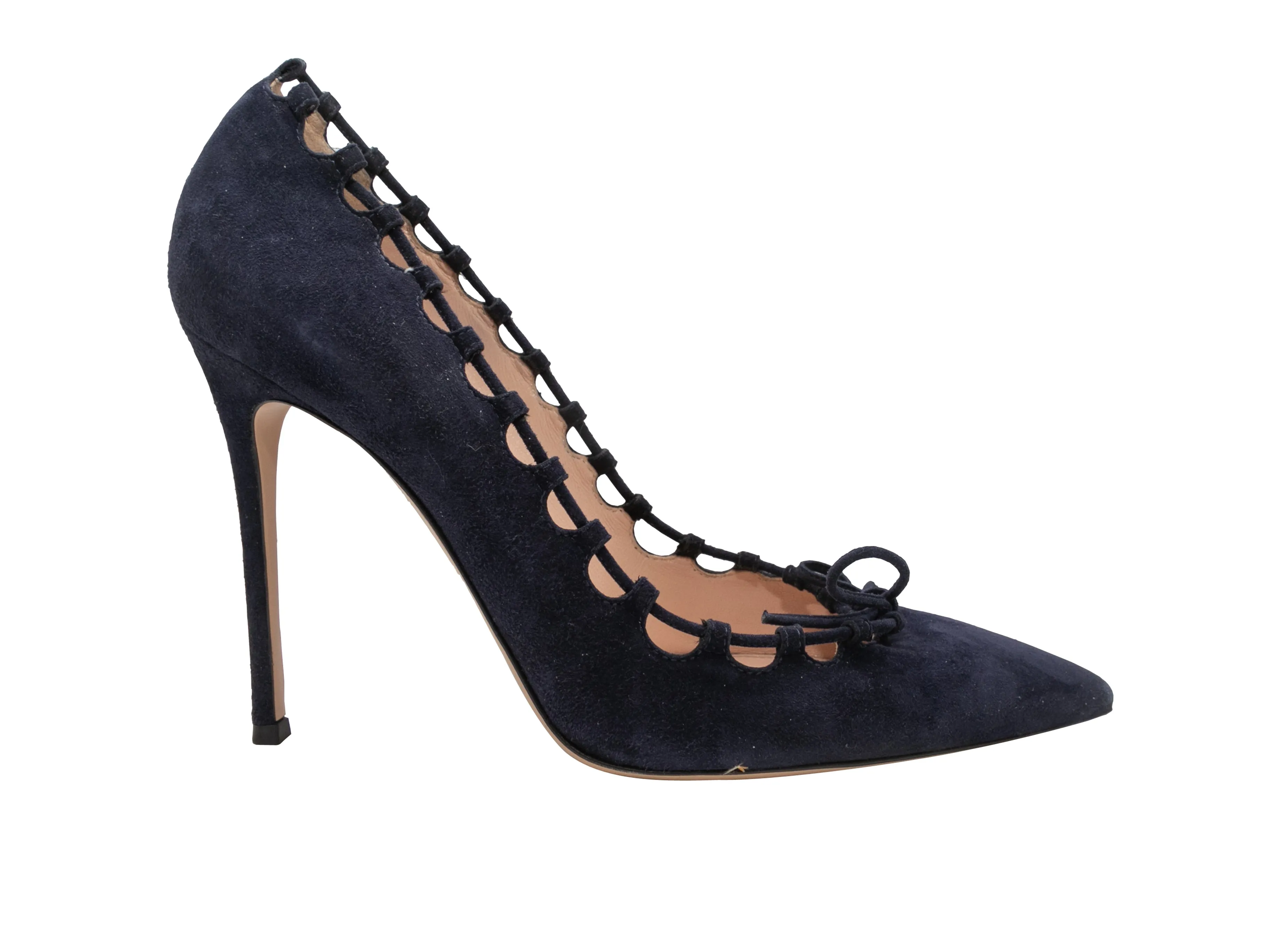 Navy Gianvito Rossi Suede Pointed-Toe Bow Pumps Size 42