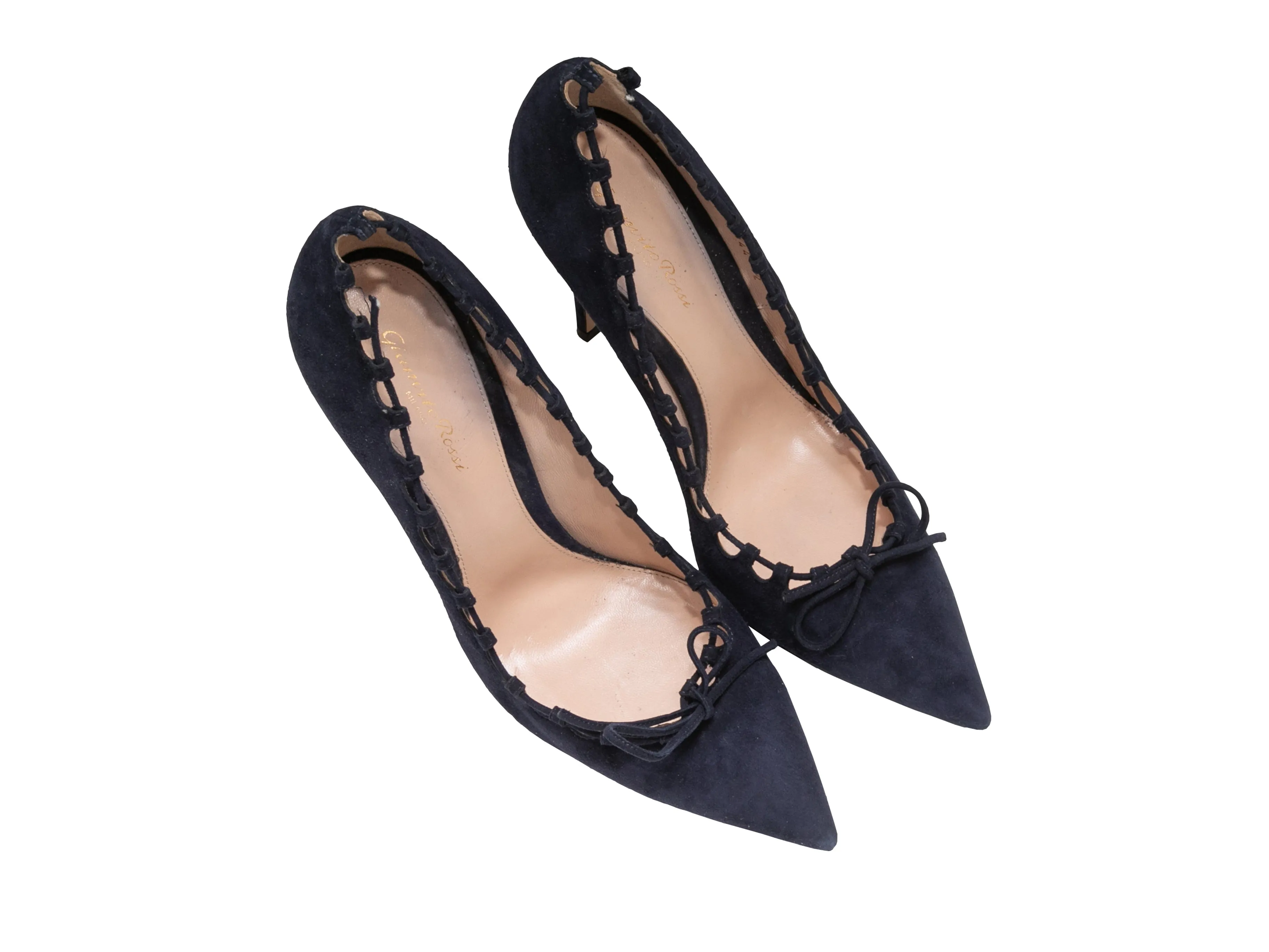 Navy Gianvito Rossi Suede Pointed-Toe Bow Pumps Size 42