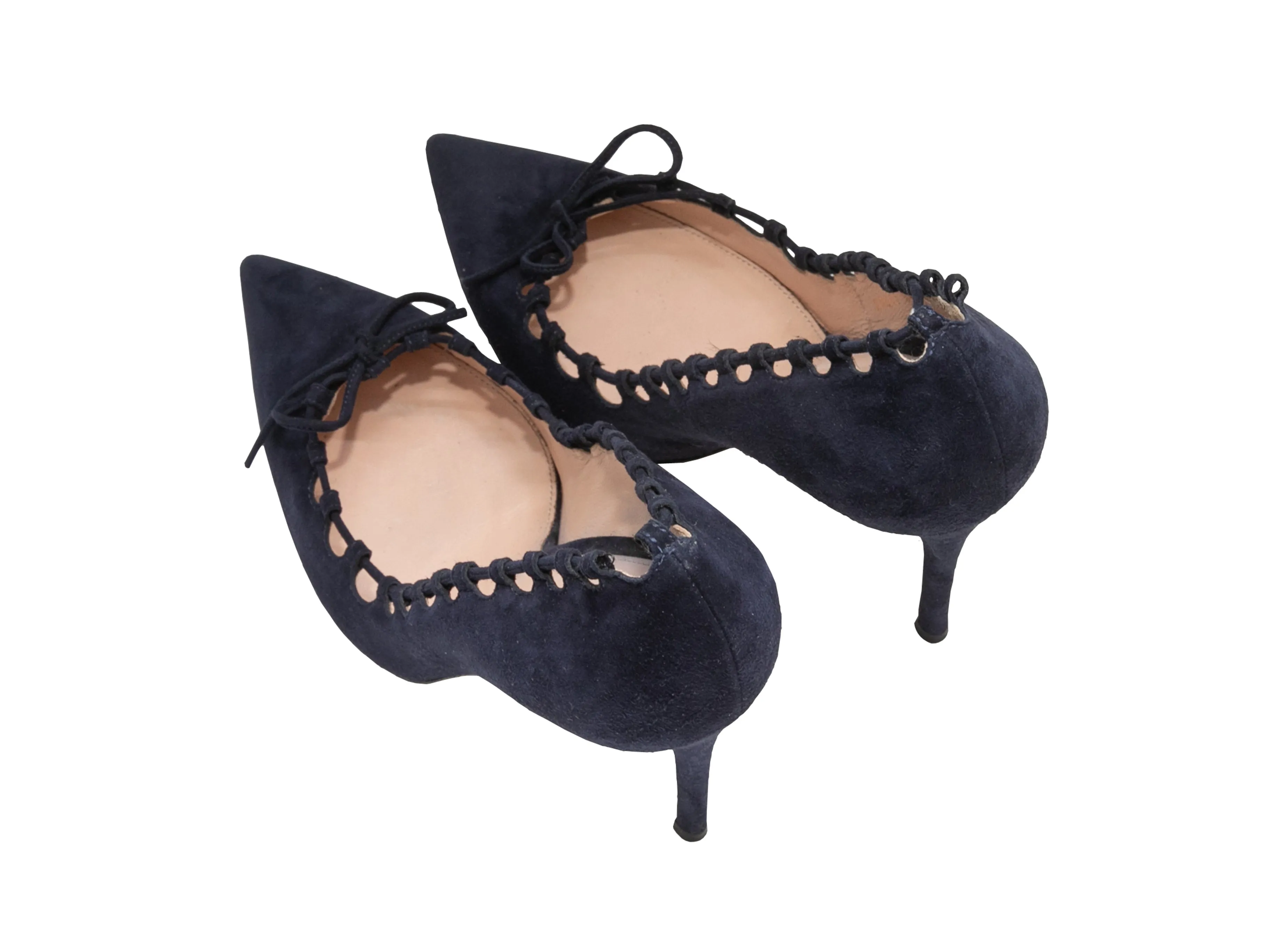 Navy Gianvito Rossi Suede Pointed-Toe Bow Pumps Size 42