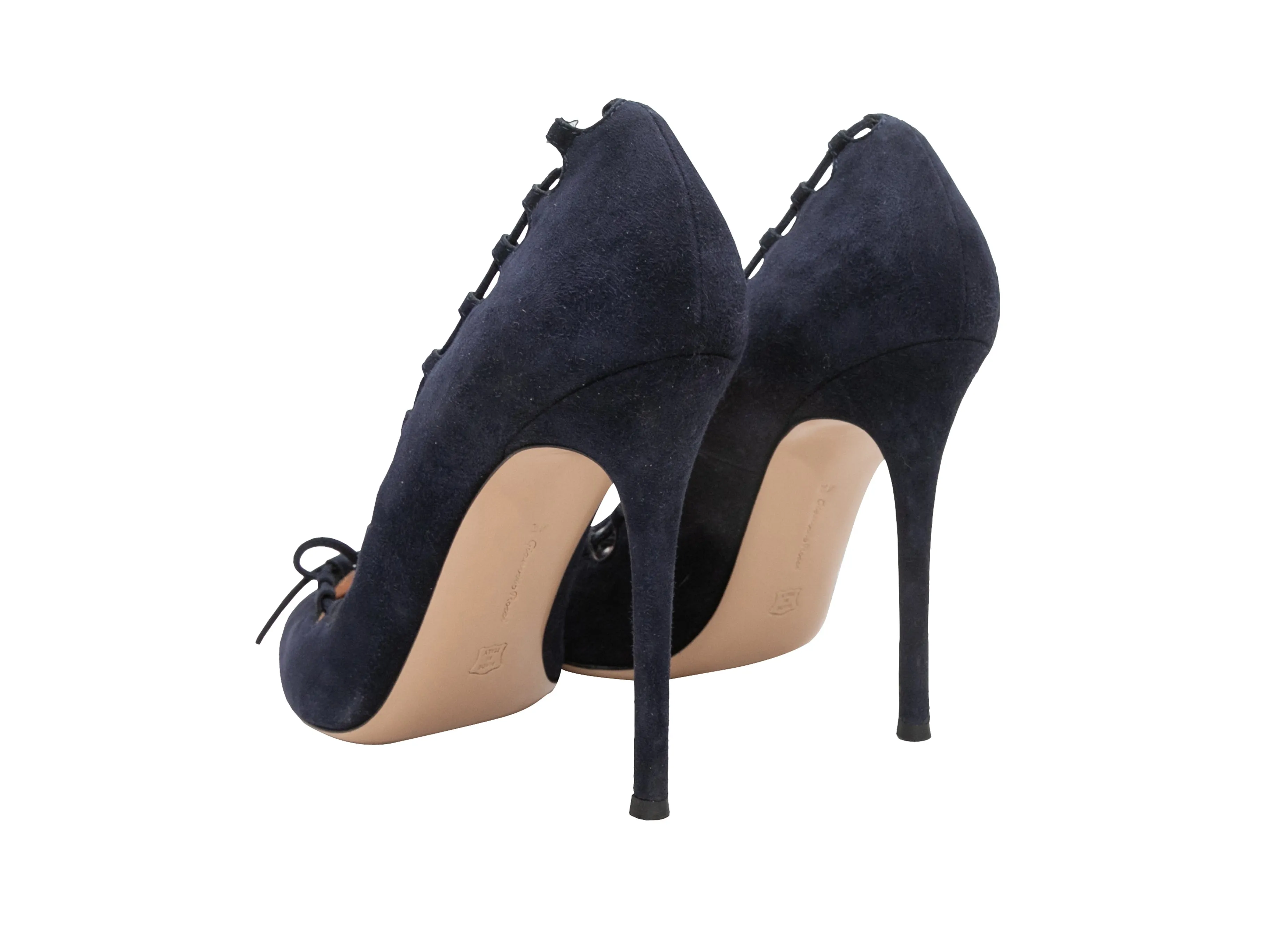 Navy Gianvito Rossi Suede Pointed-Toe Bow Pumps Size 42