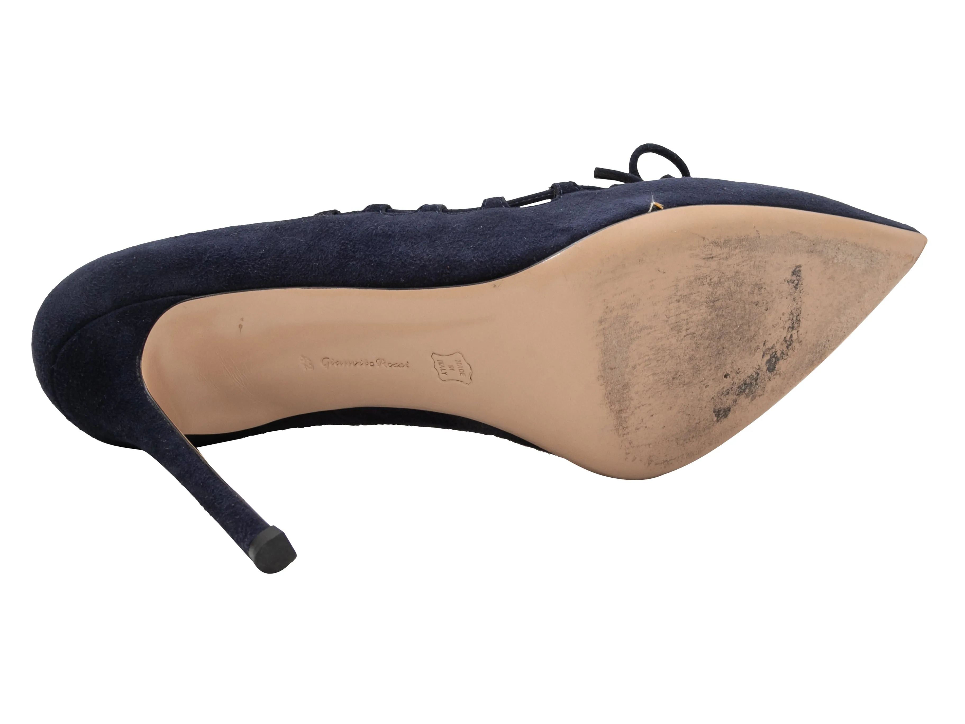 Navy Gianvito Rossi Suede Pointed-Toe Bow Pumps Size 42