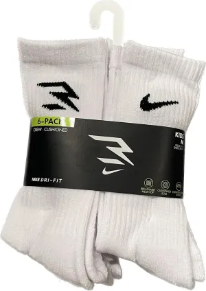 Nike 6 PACK DRI FIT CUSHIONED CREW SOCKS - SIZE M - SHOE 5Y - 7Y