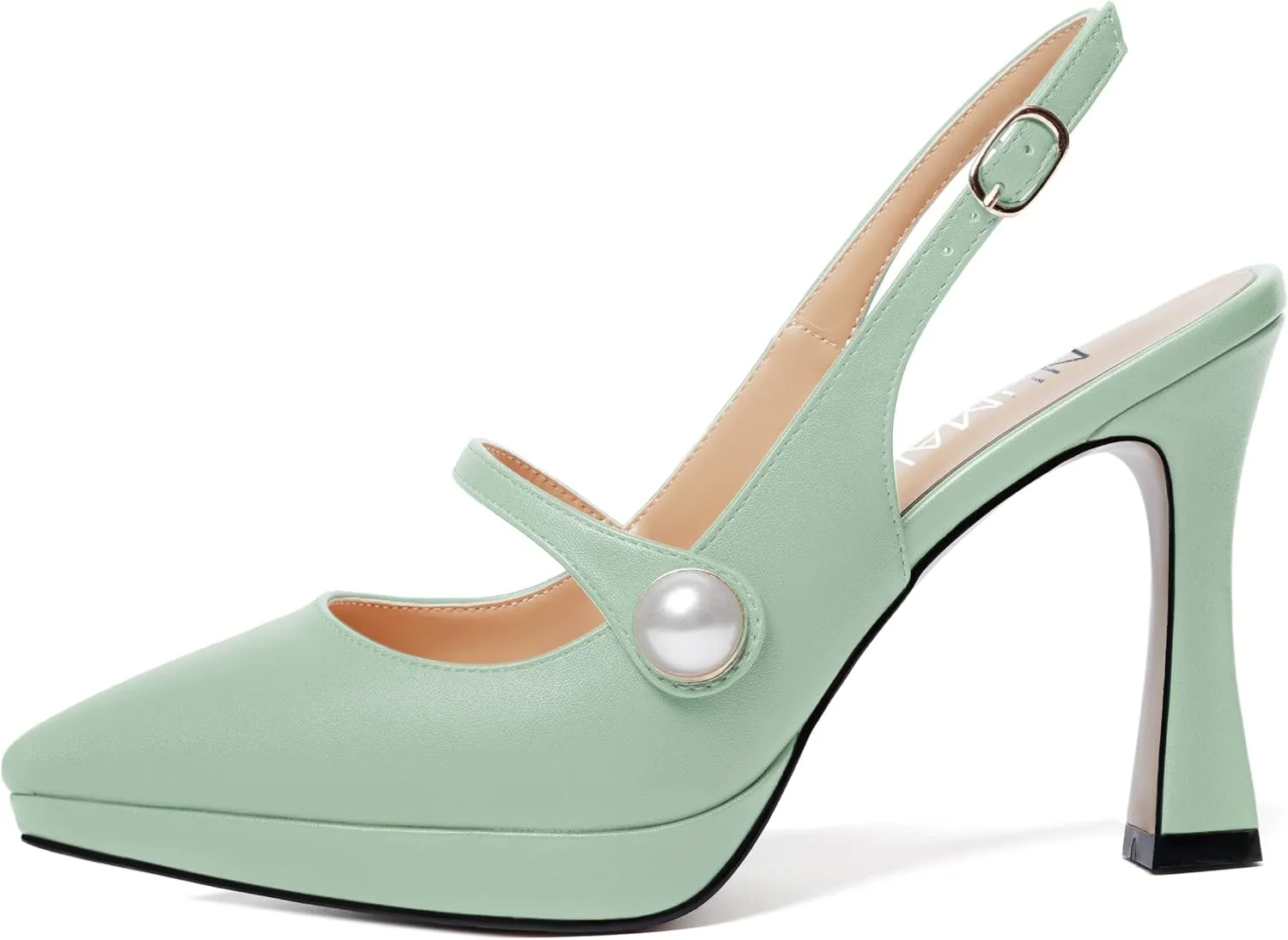 NUMALEO Womens Dress Pearl Matte Wedding Solid Ankle Strap Pointed Toe Buckle Spool High Heel Platforms Sandals 4 Inch