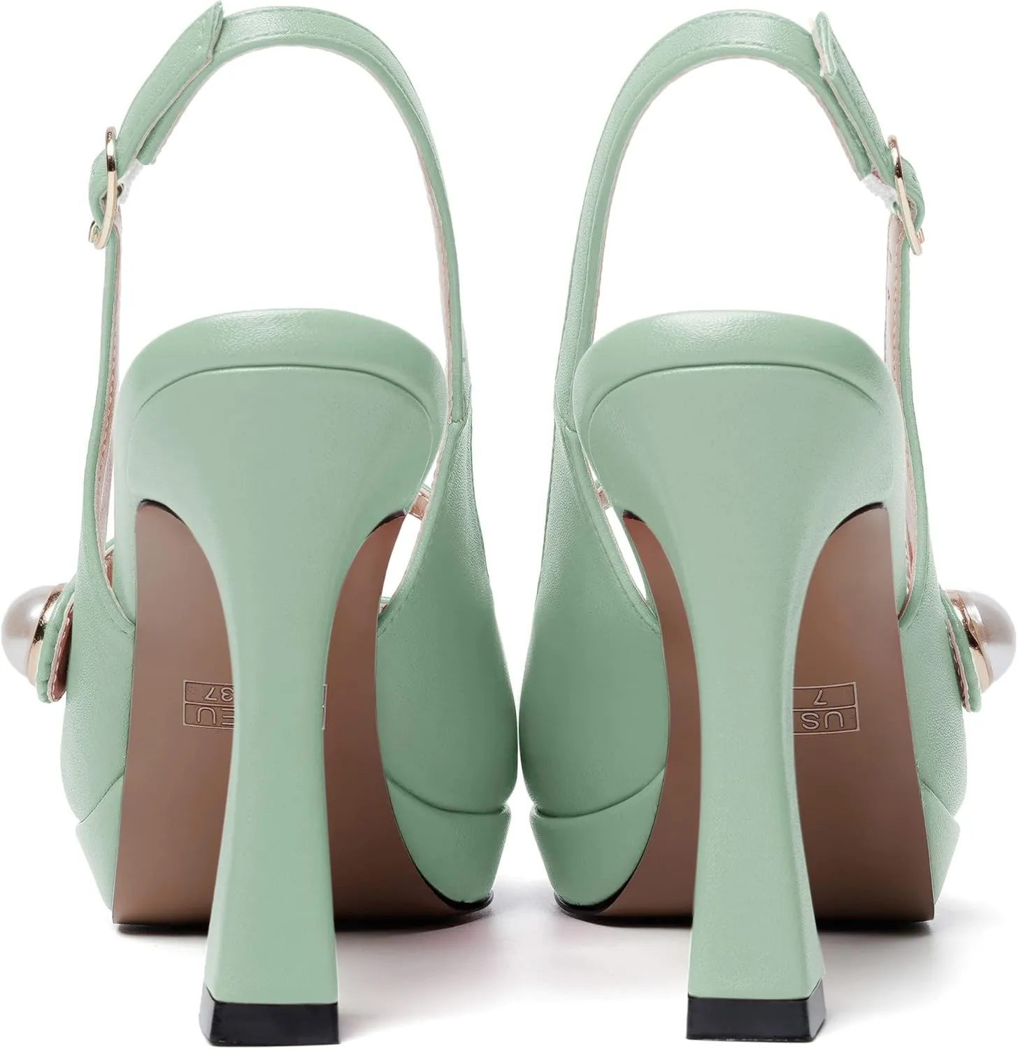 NUMALEO Womens Dress Pearl Matte Wedding Solid Ankle Strap Pointed Toe Buckle Spool High Heel Platforms Sandals 4 Inch