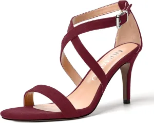 NUMALEO Womens Open Toe Buckle Evening Ankle Strap Comfortable Sexy Suede Stiletto High Heel Heeled Sandals 3.3 Inch