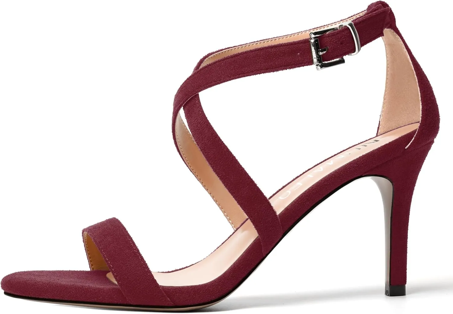 NUMALEO Womens Open Toe Buckle Evening Ankle Strap Comfortable Sexy Suede Stiletto High Heel Heeled Sandals 3.3 Inch