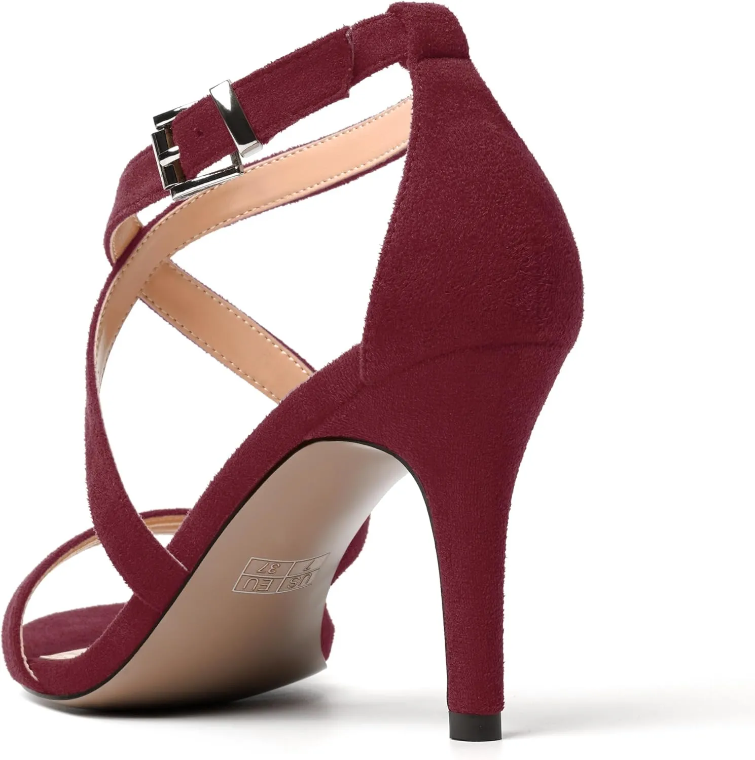 NUMALEO Womens Open Toe Buckle Evening Ankle Strap Comfortable Sexy Suede Stiletto High Heel Heeled Sandals 3.3 Inch