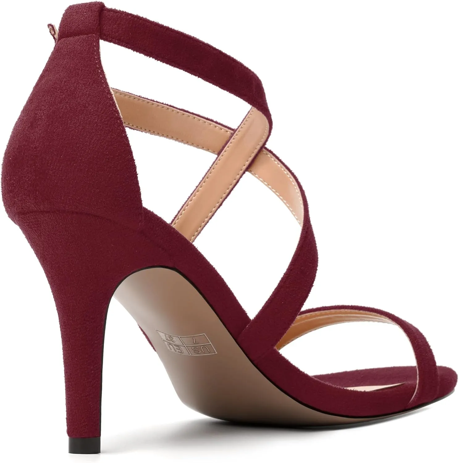 NUMALEO Womens Open Toe Buckle Evening Ankle Strap Comfortable Sexy Suede Stiletto High Heel Heeled Sandals 3.3 Inch