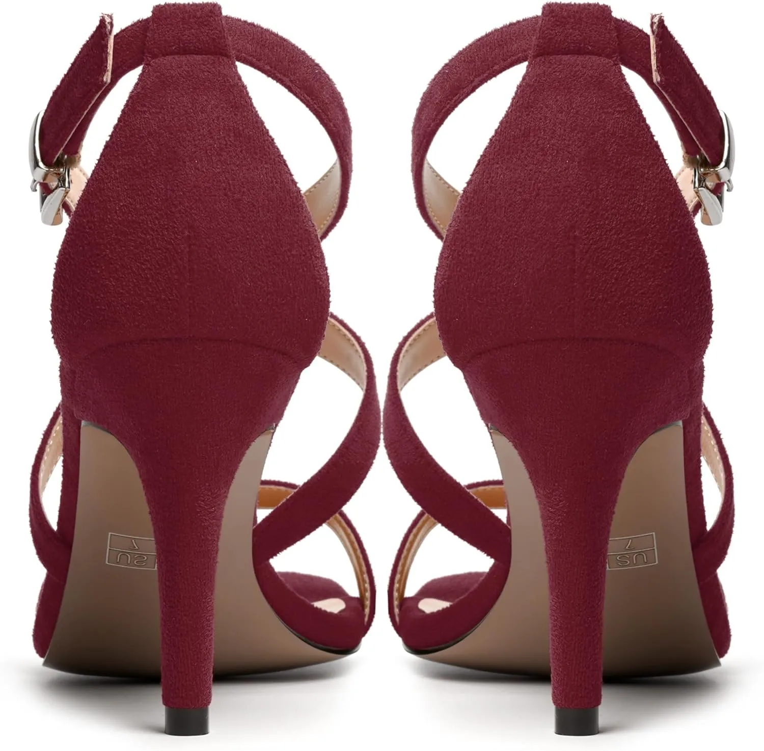 NUMALEO Womens Open Toe Buckle Evening Ankle Strap Comfortable Sexy Suede Stiletto High Heel Heeled Sandals 3.3 Inch