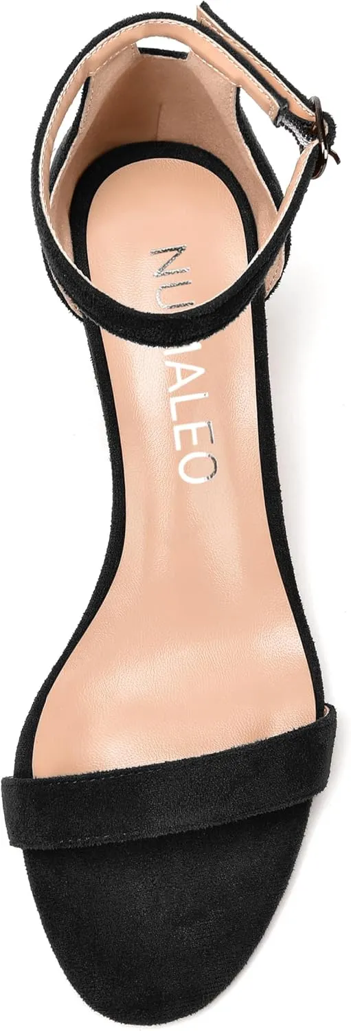 NUMALEO Womens Party Buckle Fashion Ankle Strap Suede Round Toe One Strap Wedge High Heel Heeled Sandals 3.3 Inch