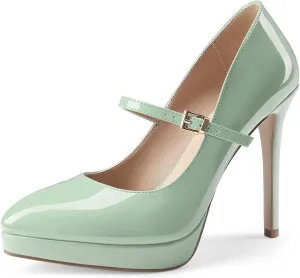 Oh Mispares Women’s Stiletto High Heels Thin Platform Styling Pointed Toe Mary Jane Style Summer Dress Pumps 5 inch Trendy Office Wear Shoes