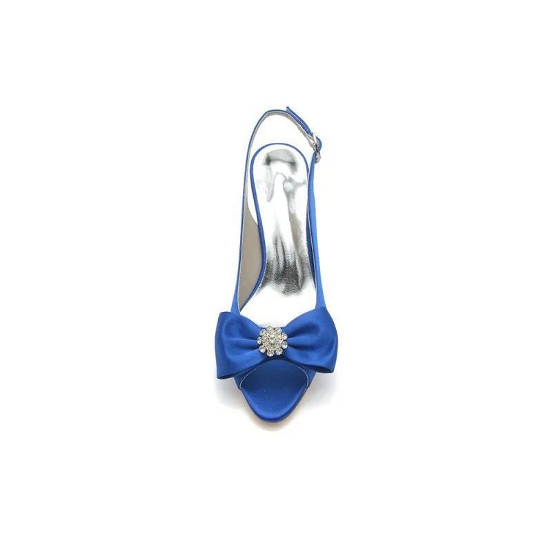 Open Toe Beaded Satin Stiletto Heels With Bow