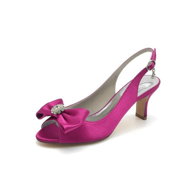 Open Toe Beaded Satin Stiletto Heels With Bow