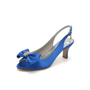 Open Toe Beaded Satin Stiletto Heels With Bow
