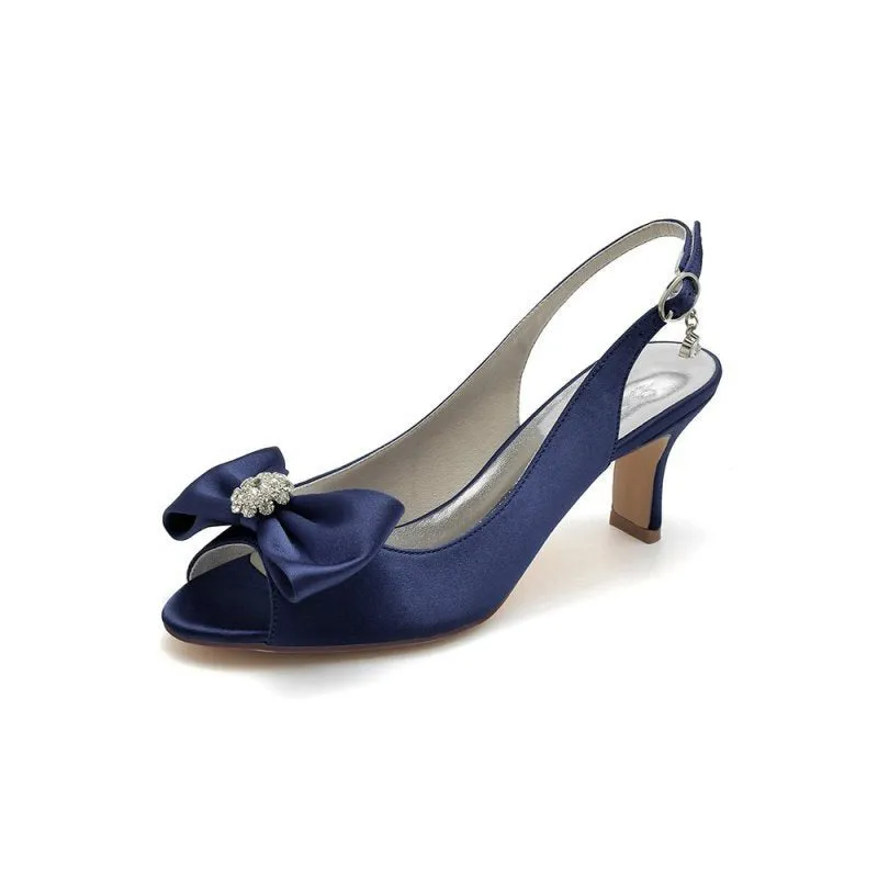 Open Toe Beaded Satin Stiletto Heels With Bow