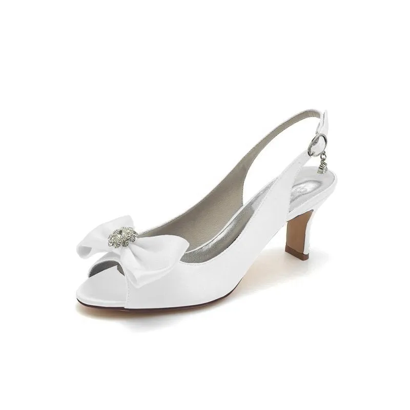 Open Toe Beaded Satin Stiletto Heels With Bow