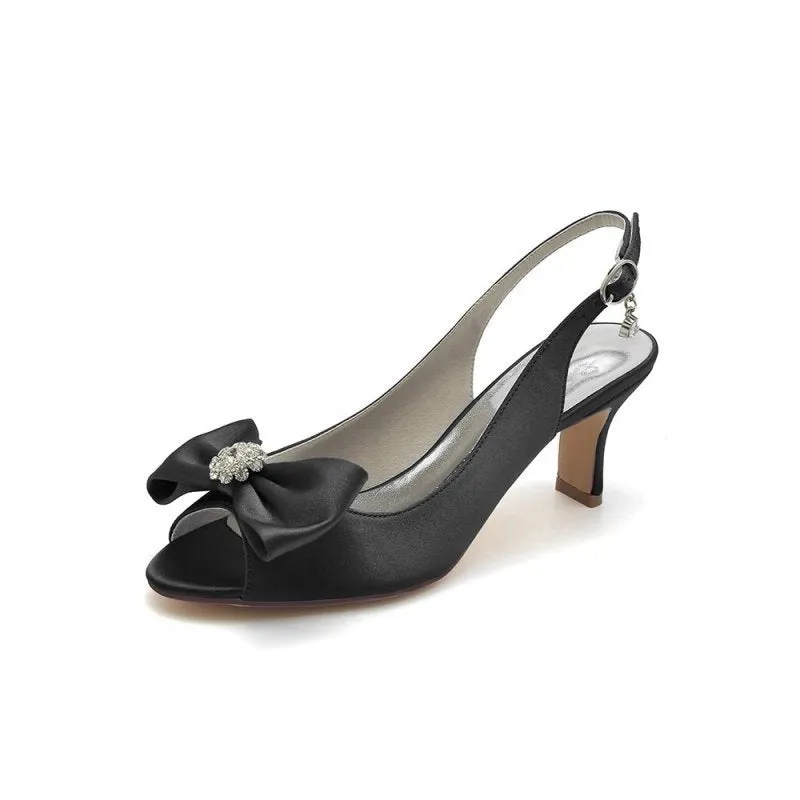 Open Toe Beaded Satin Stiletto Heels With Bow
