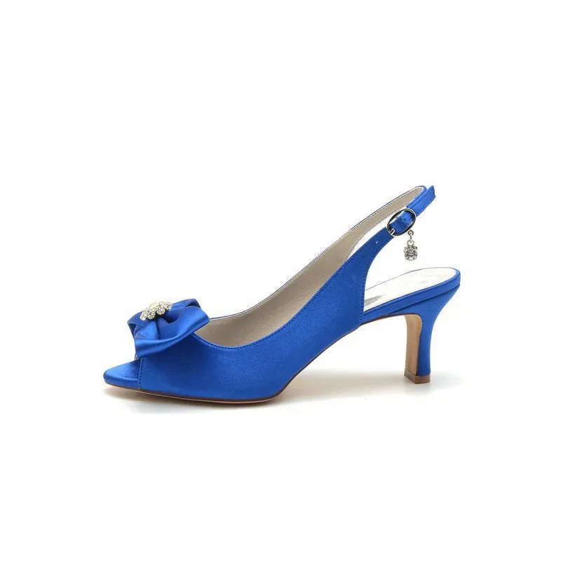 Open Toe Beaded Satin Stiletto Heels With Bow