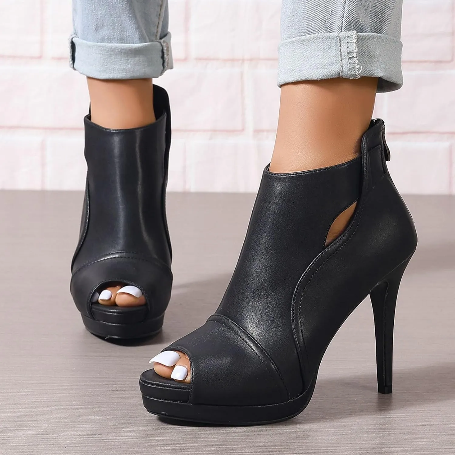 Open Toe Booties for Women Black High Stiletto Heels Open Toe Sexy Ankle Boot Fashion Heeled Sandals with Back Zipper, US Size 5-11