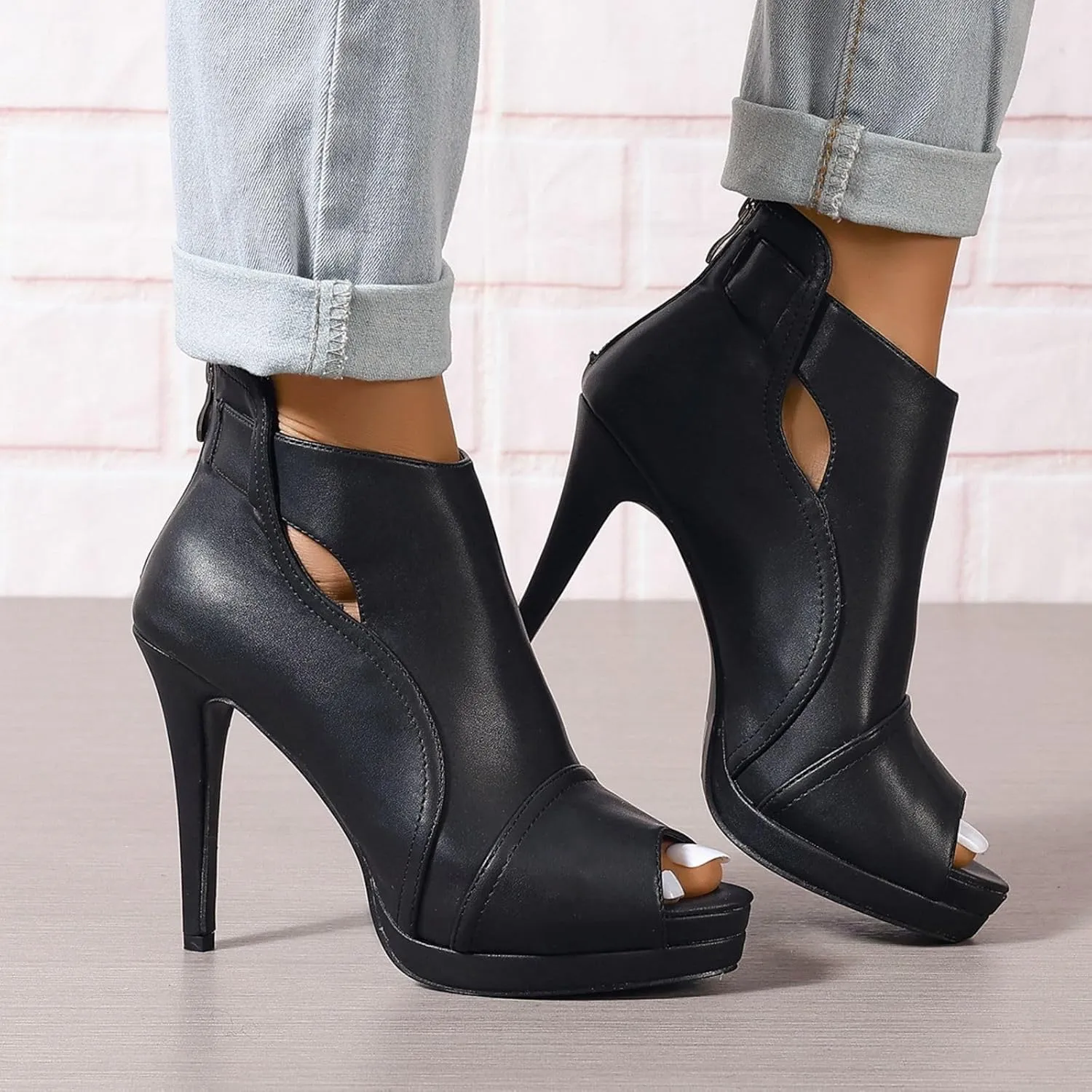 Open Toe Booties for Women Black High Stiletto Heels Open Toe Sexy Ankle Boot Fashion Heeled Sandals with Back Zipper, US Size 5-11
