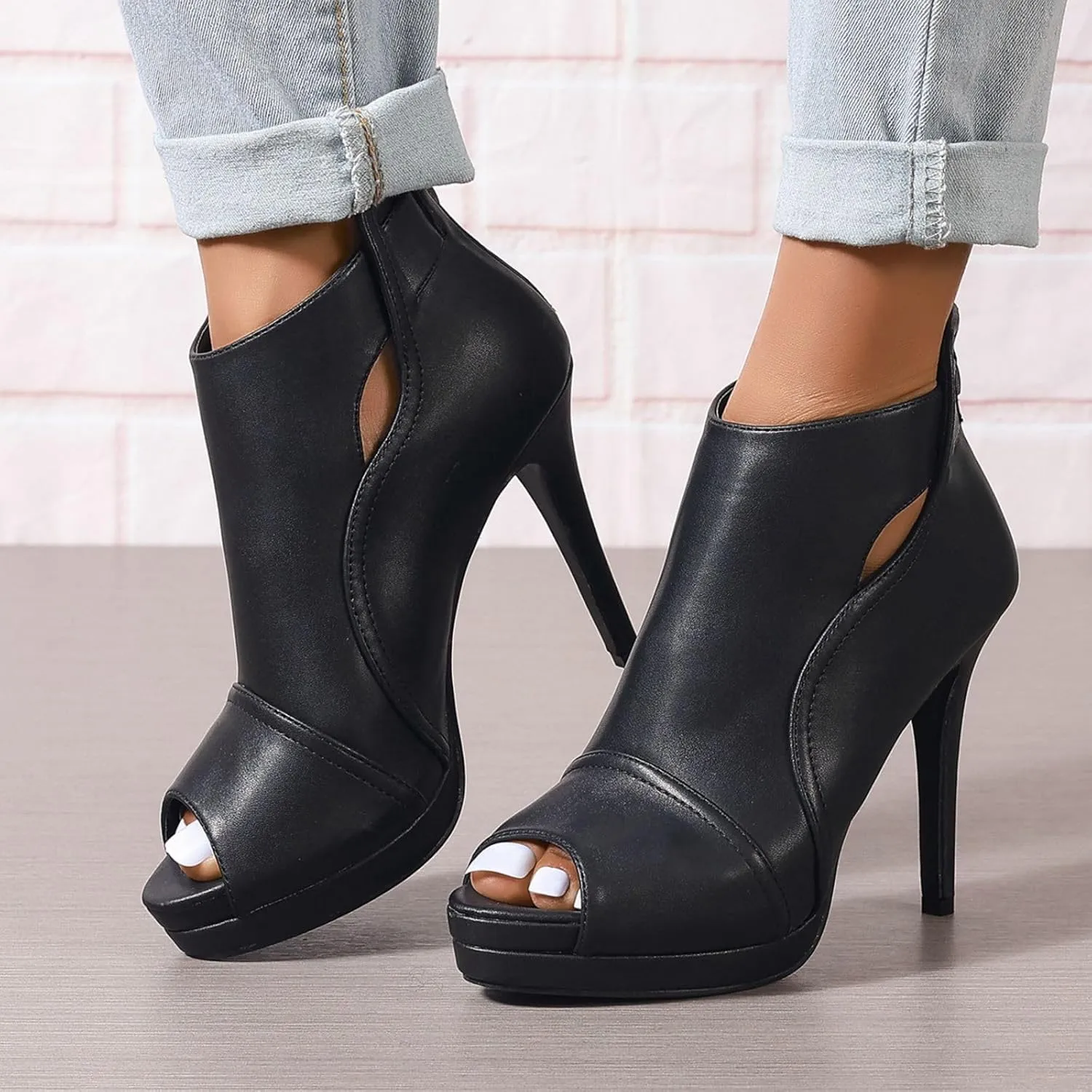 Open Toe Booties for Women Black High Stiletto Heels Open Toe Sexy Ankle Boot Fashion Heeled Sandals with Back Zipper, US Size 5-11