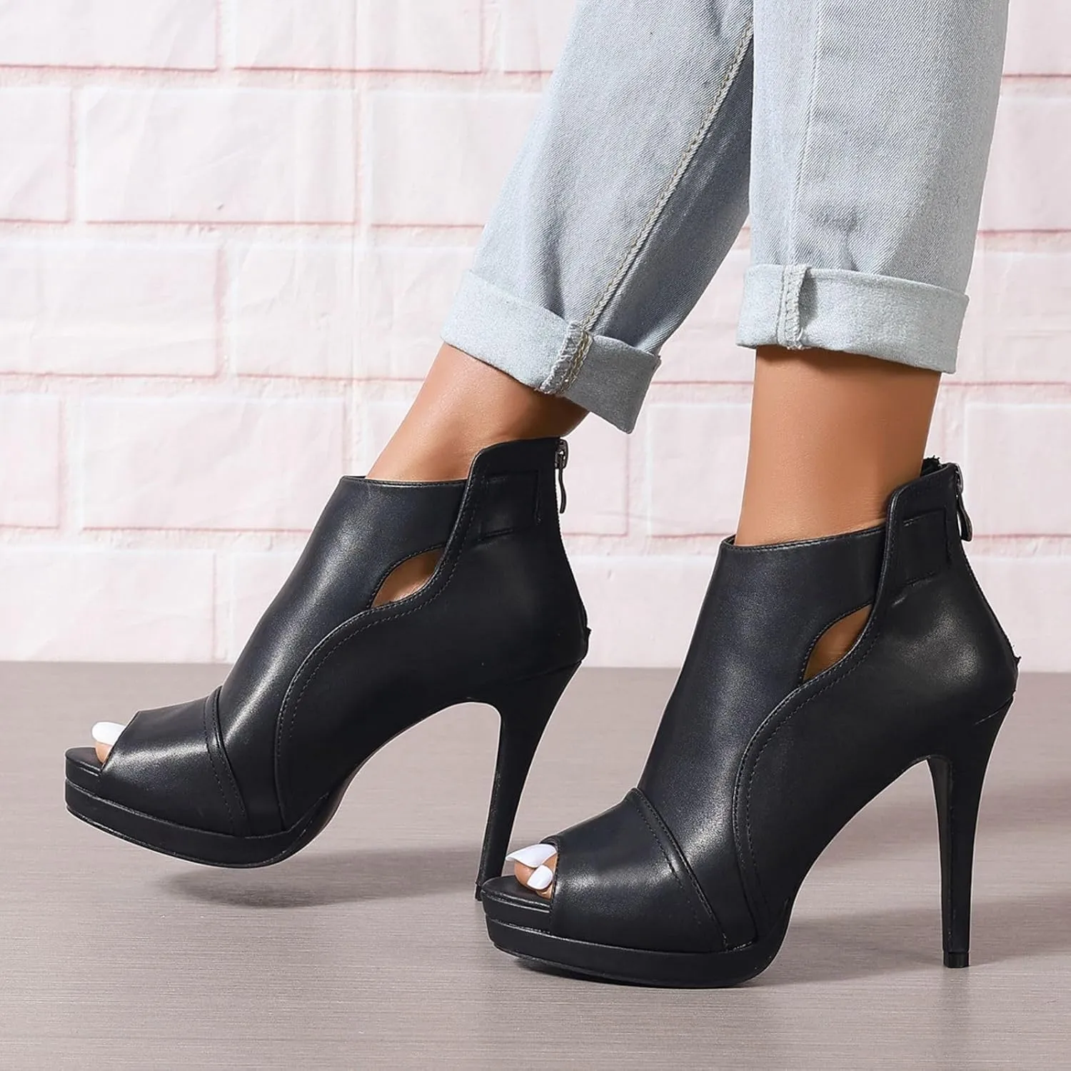 Open Toe Booties for Women Black High Stiletto Heels Open Toe Sexy Ankle Boot Fashion Heeled Sandals with Back Zipper, US Size 5-11