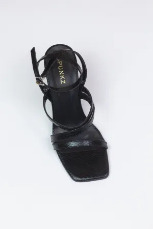 Orla Black Crocs leather Straps Ankle Heeled Sandals-11053