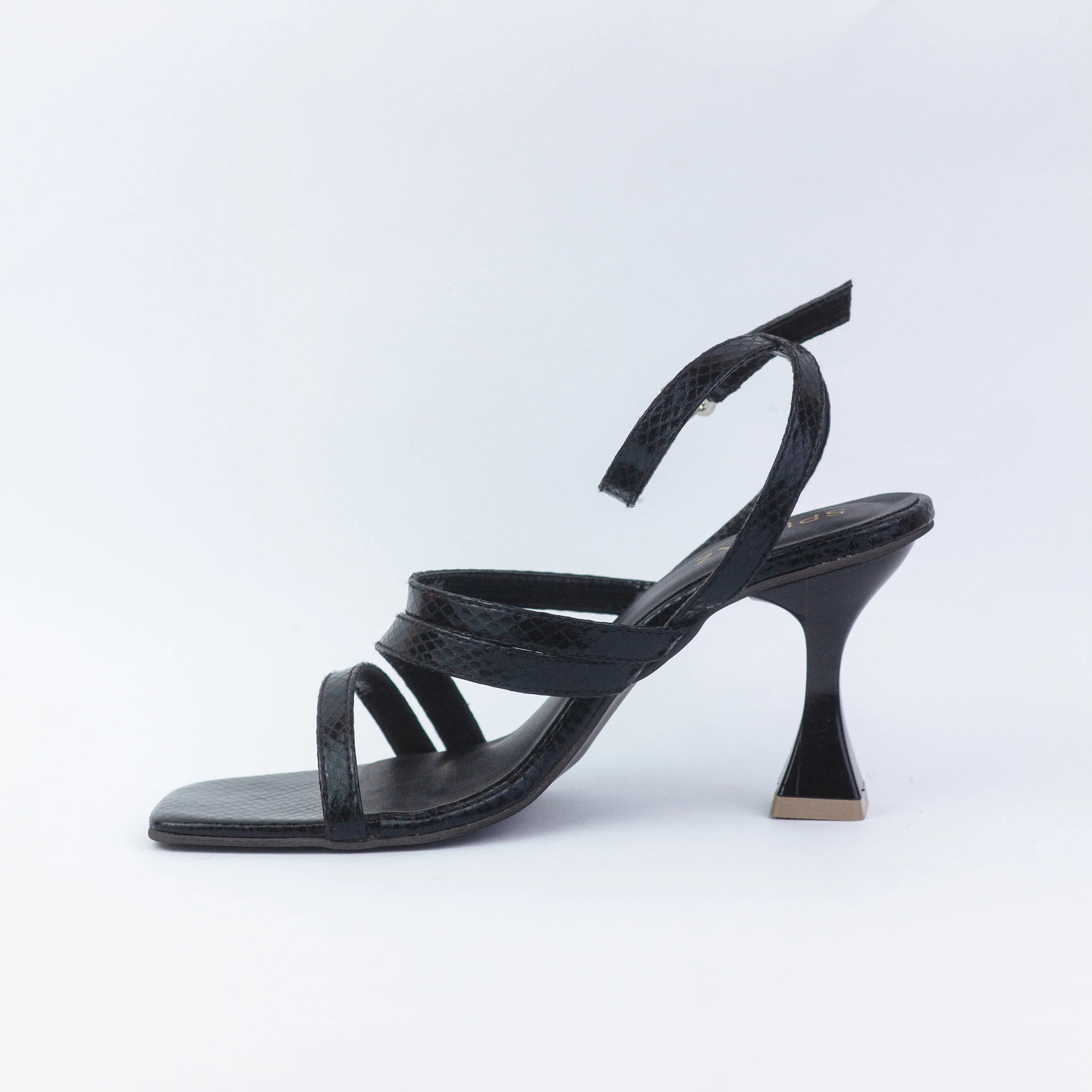 Orla Black Crocs leather Straps Ankle Heeled Sandals-11053