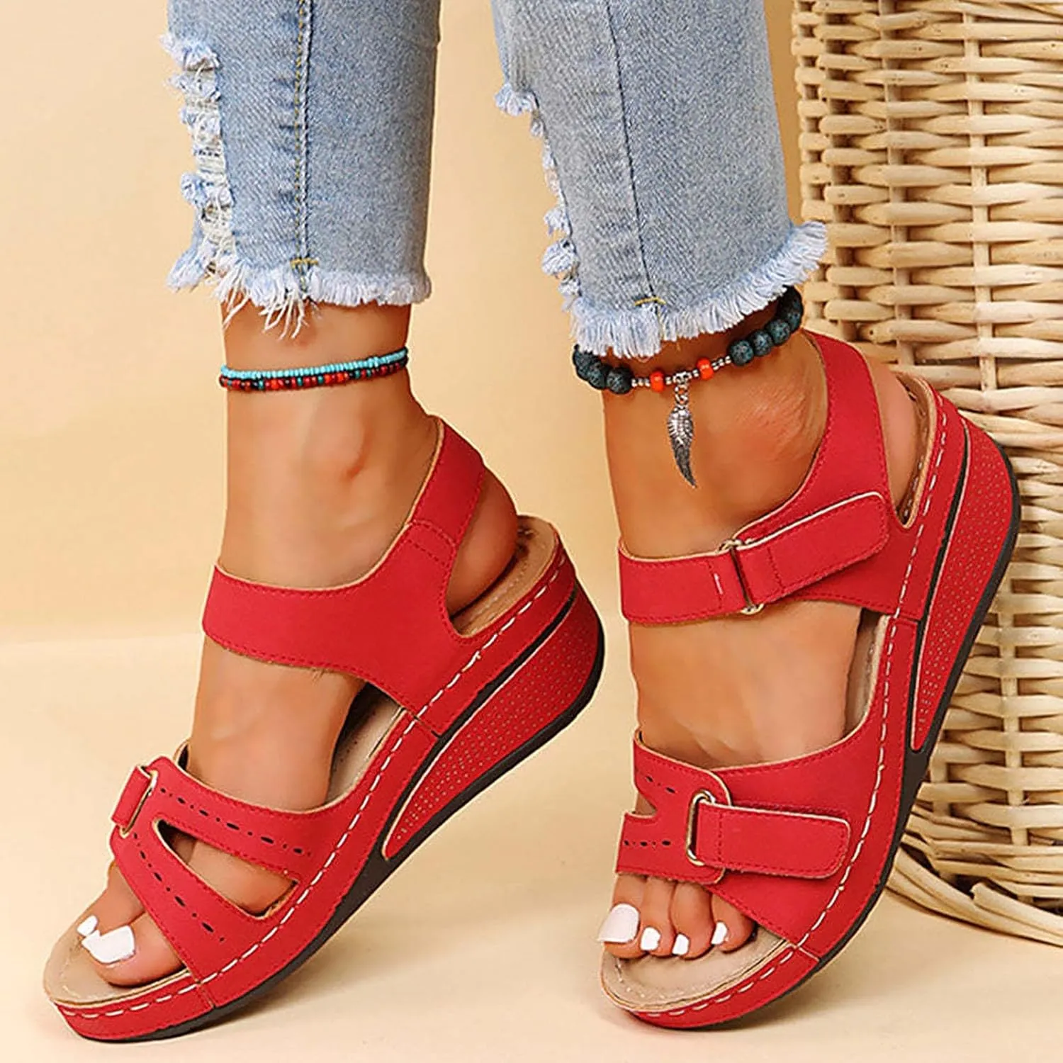 Orthopedic Sandals for Women Arch Support Ankle Strap Dressy Walking Sandals Open Toe Platform Wedge Beach Shoes