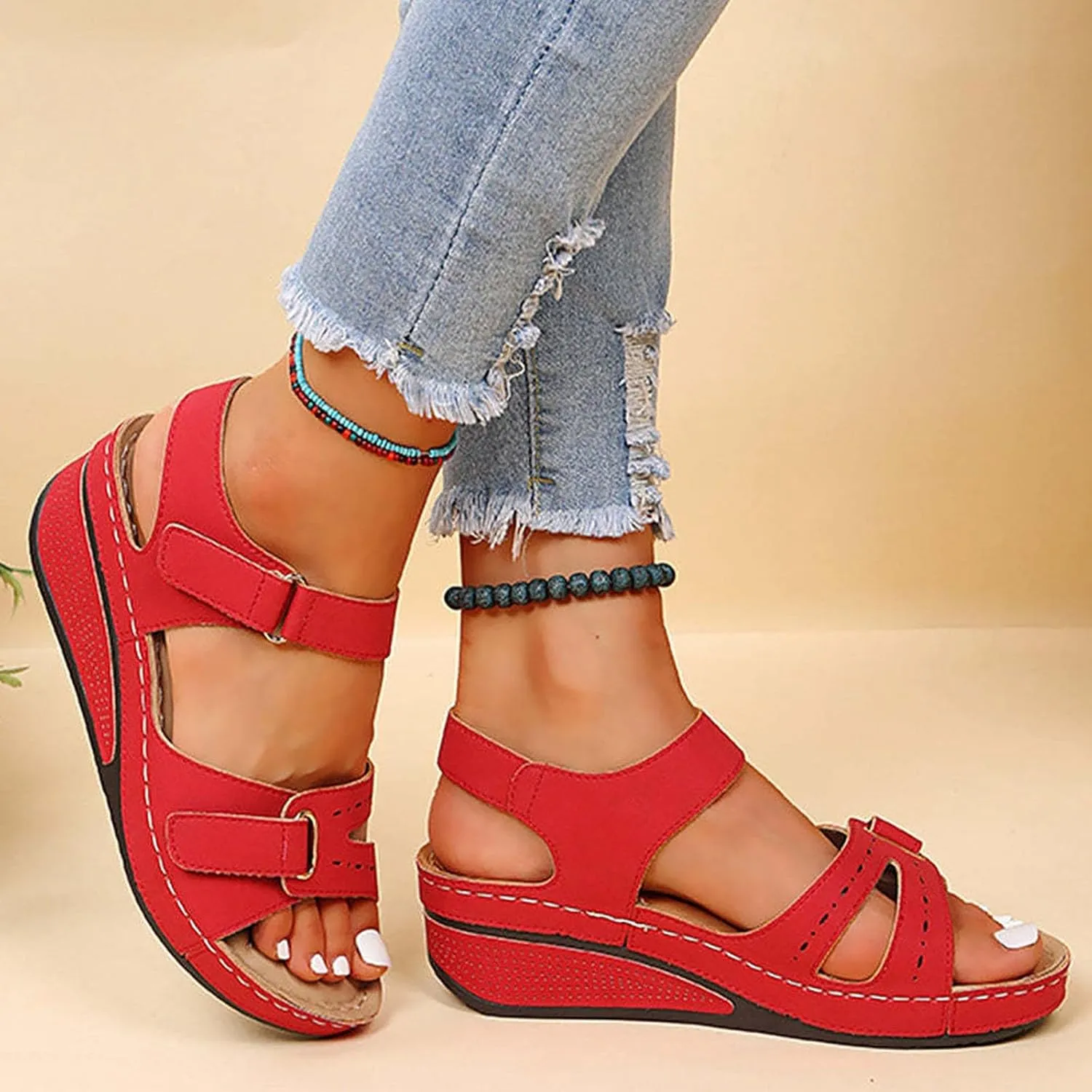 Orthopedic Sandals for Women Arch Support Ankle Strap Dressy Walking Sandals Open Toe Platform Wedge Beach Shoes