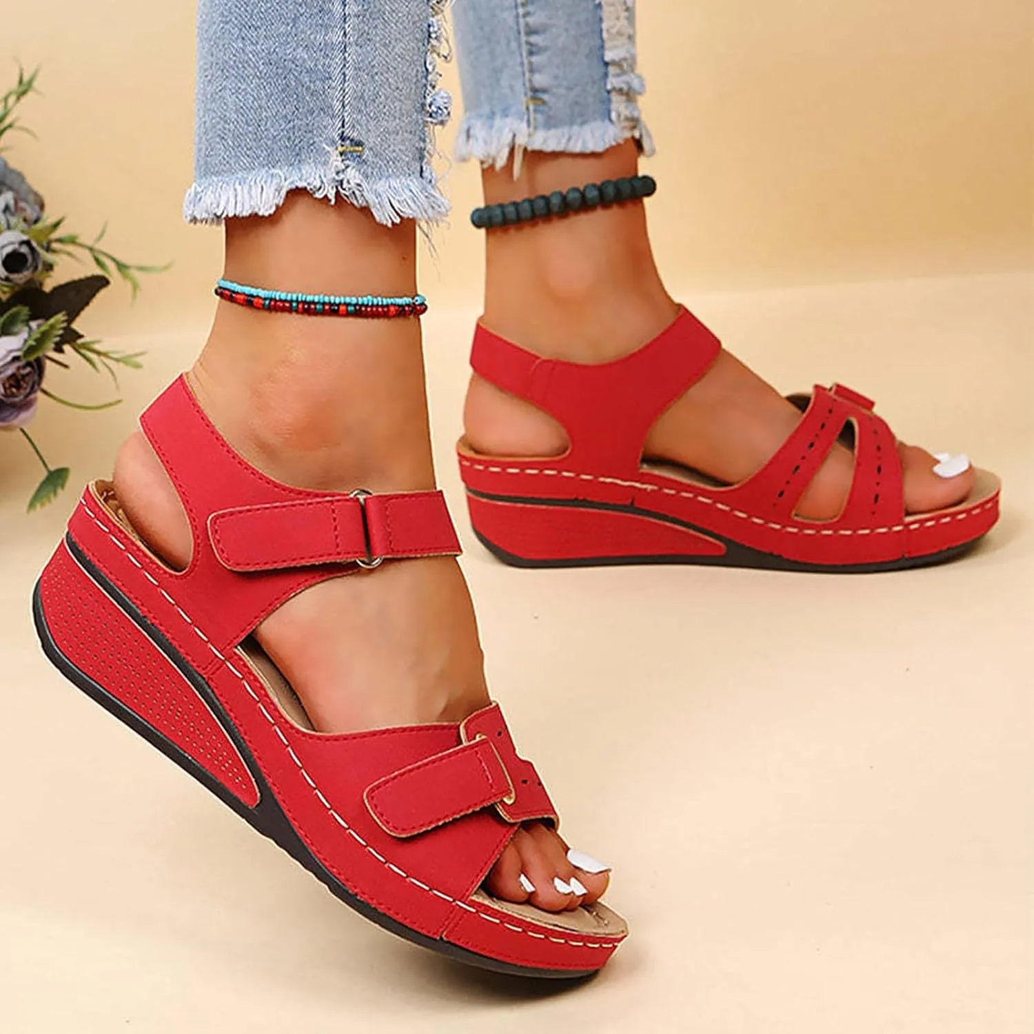 Orthopedic Sandals for Women Arch Support Ankle Strap Dressy Walking Sandals Open Toe Platform Wedge Beach Shoes