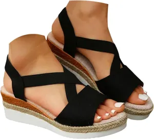 Orthopedic Wedge Sandals for Women Summer Dressy 2025 Orthotic Platform New Bowknot Wedges Sandal Open Toe Ankle Strap Hemp Rope Heels Comfortable Beach Slip on