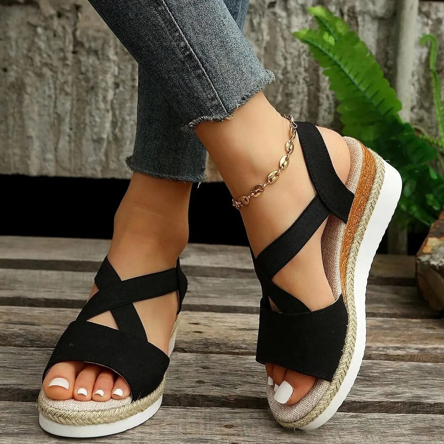 Orthopedic Wedge Sandals for Women Summer Dressy 2025 Orthotic Platform New Bowknot Wedges Sandal Open Toe Ankle Strap Hemp Rope Heels Comfortable Beach Slip on