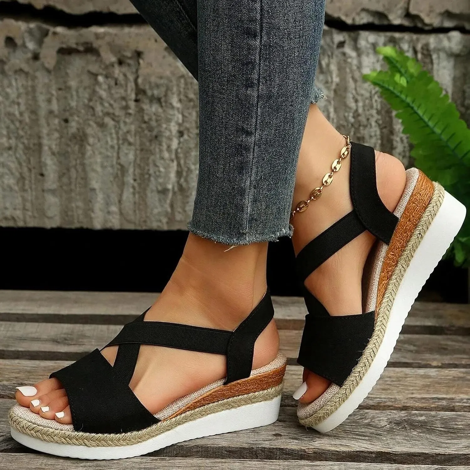 Orthopedic Wedge Sandals for Women Summer Dressy 2025 Orthotic Platform New Bowknot Wedges Sandal Open Toe Ankle Strap Hemp Rope Heels Comfortable Beach Slip on
