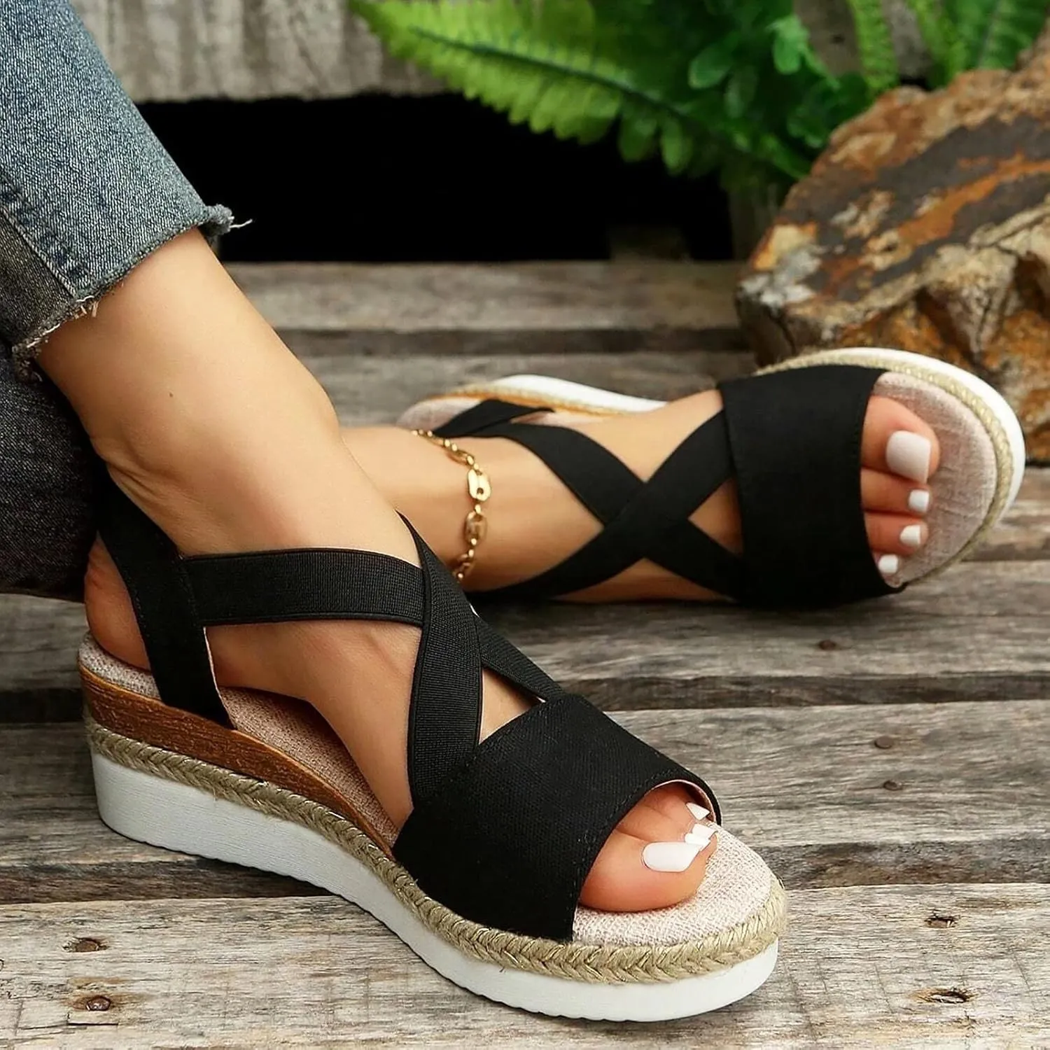 Orthopedic Wedge Sandals for Women Summer Dressy 2025 Orthotic Platform New Bowknot Wedges Sandal Open Toe Ankle Strap Hemp Rope Heels Comfortable Beach Slip on