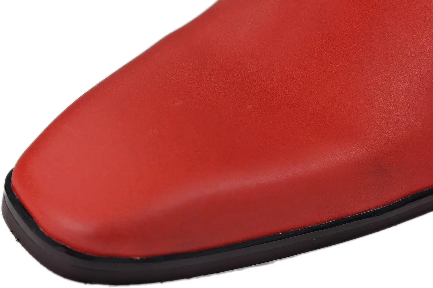OSSTONE Dress Boot for Men Leather Chelsea Boots Calfskin Casual Heel Shoes Zipper-up OS-JY048-Red-R